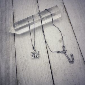 Sterling Silver Butterfly Necklace Black Rhodium Sterling Box Chain